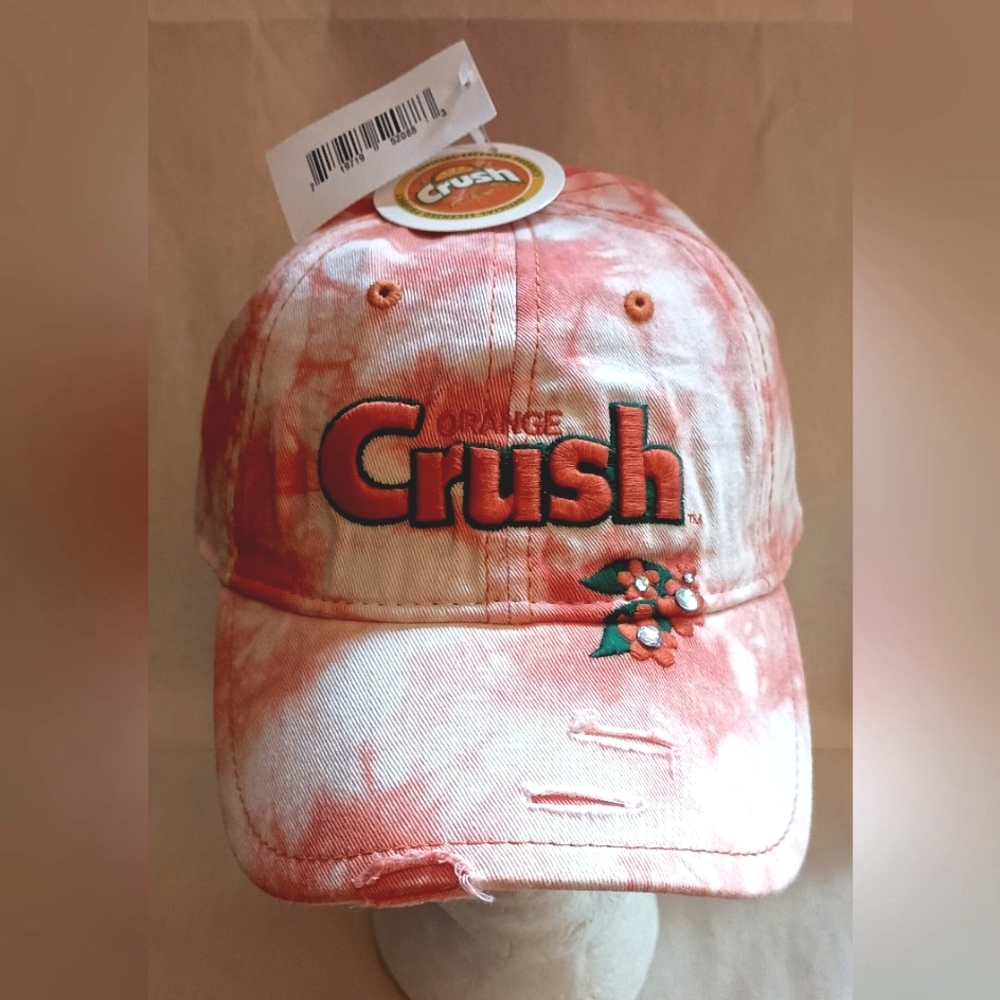 Vtg Unisex Jeweled Orange Crush Distressed Baseball Cap Hat New NOS OSFM 2004
